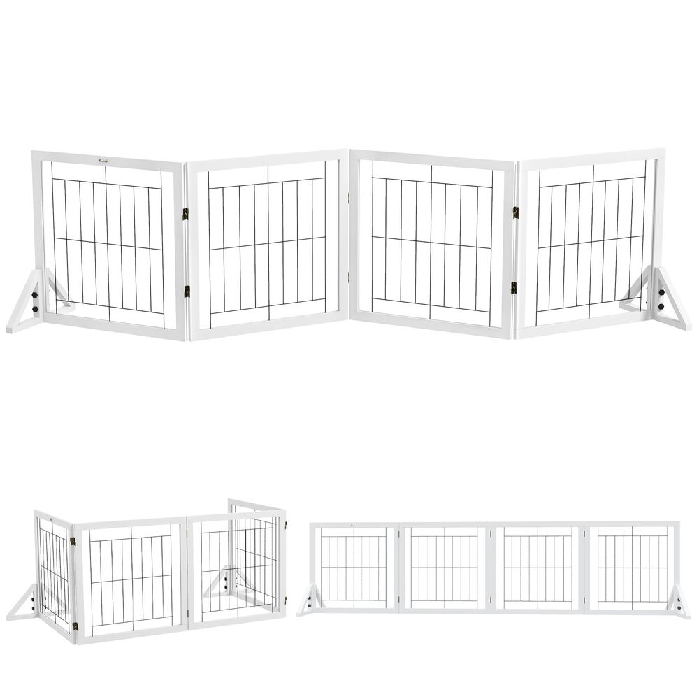 Barrière pliable 4 panneaux chiens bois pin acier portes couloirs stable 280x70cm blanc - comfortxl pet living