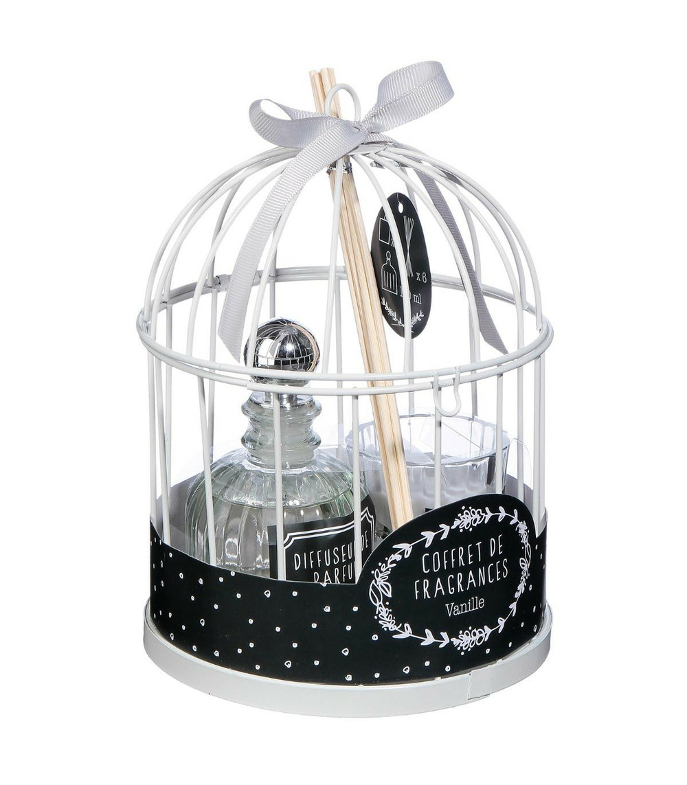 Coffret senteur romance cage en métal , diffuseur de parfum et bougie parfumée