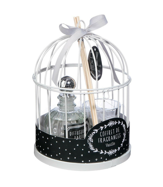 Coffret senteur romance cage en métal , diffuseur de parfum et bougie parfumée