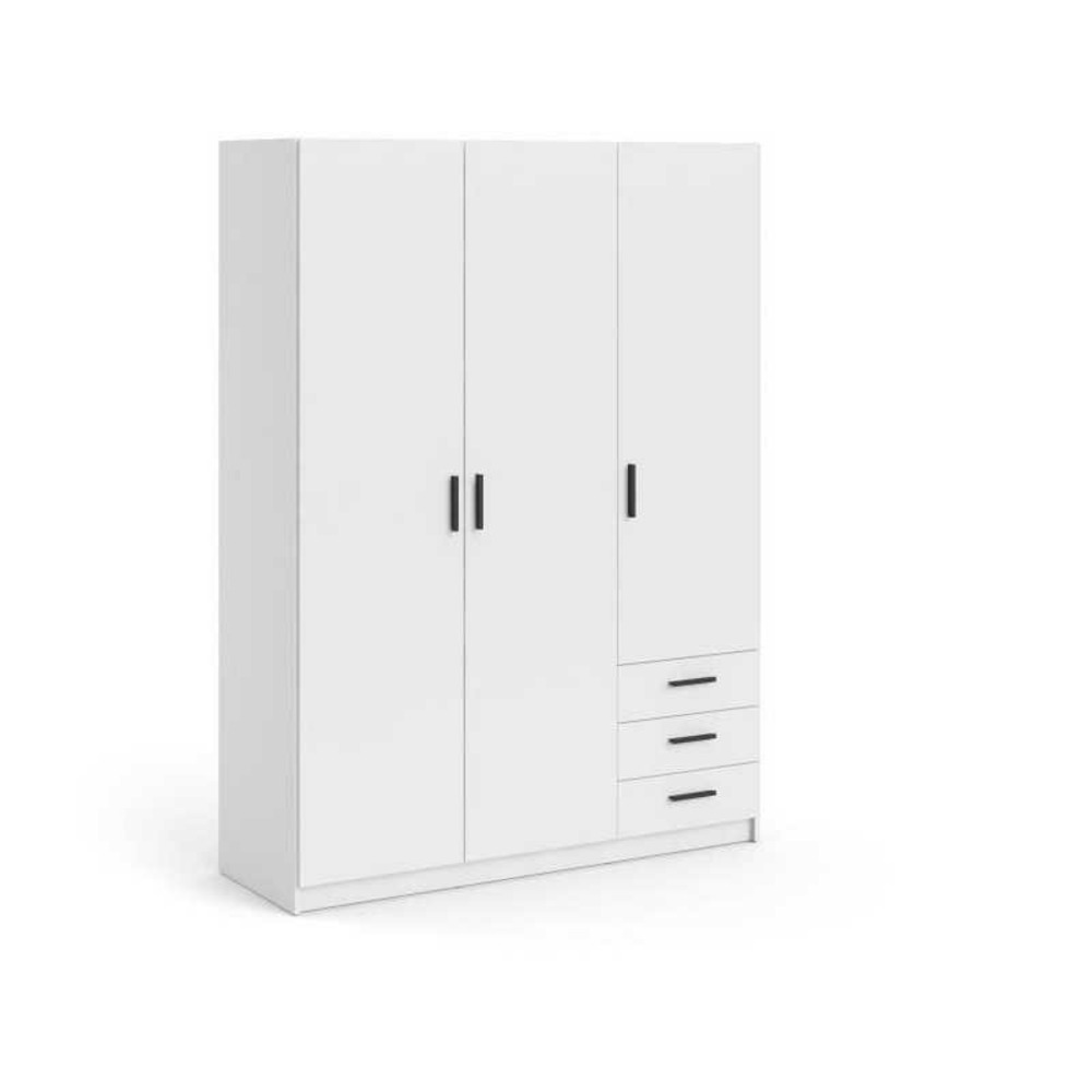 Armoire vega - décor blanc mat - 3 portes + 3 tiroirs - l 147 x p 49,6 x h 200,4 cm - tvilum