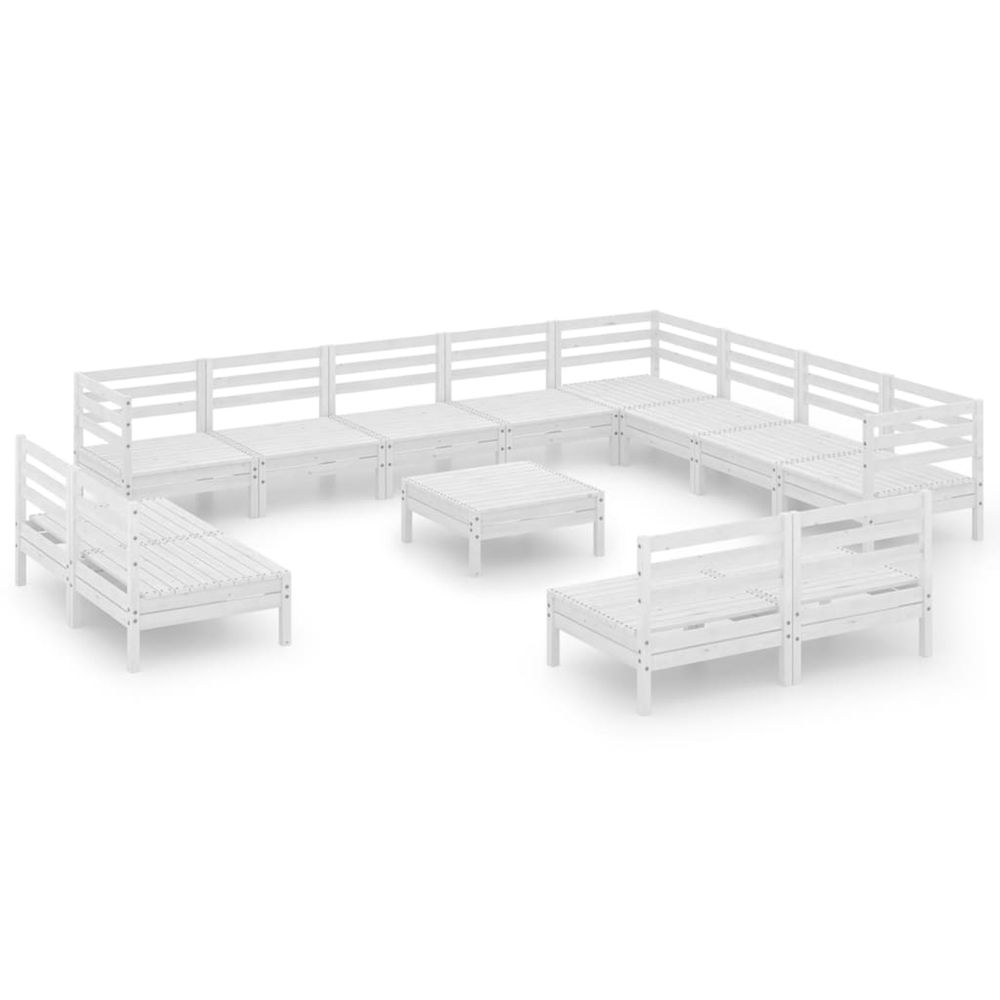 Salon de jardin 13 pcs bois de pin massif blanc