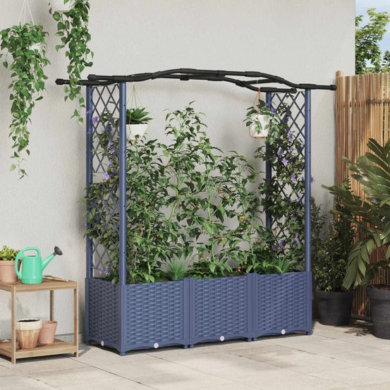 Jardinière surélevée polypropylène toit courbé pour plantes grimpantes extérieur gris