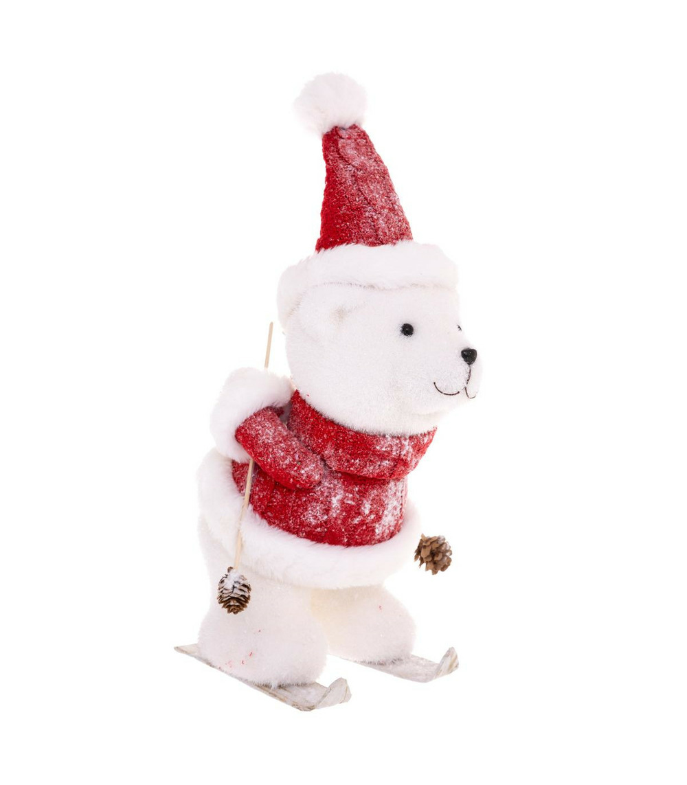 Déco de noël figurine à ski blanc & rouge h 37 cm