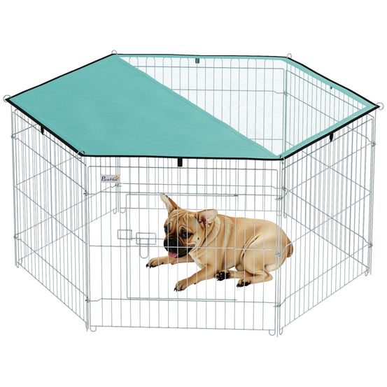 Parc enclos métal chat petit chien extérieur avec toit imperméable 120x120x60 vert