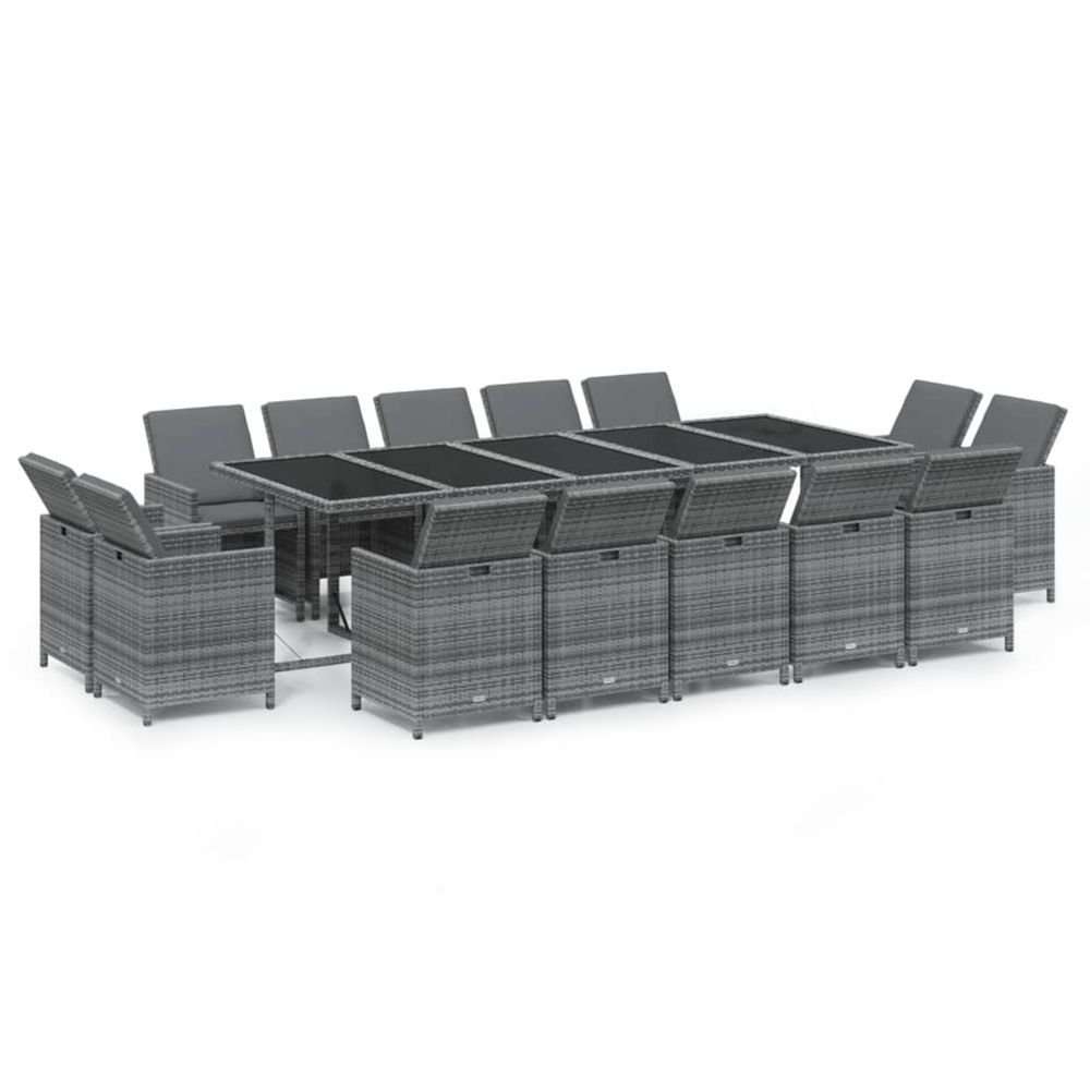Ensemble à manger de jardin coussins 15 pcs résine tressée gris
