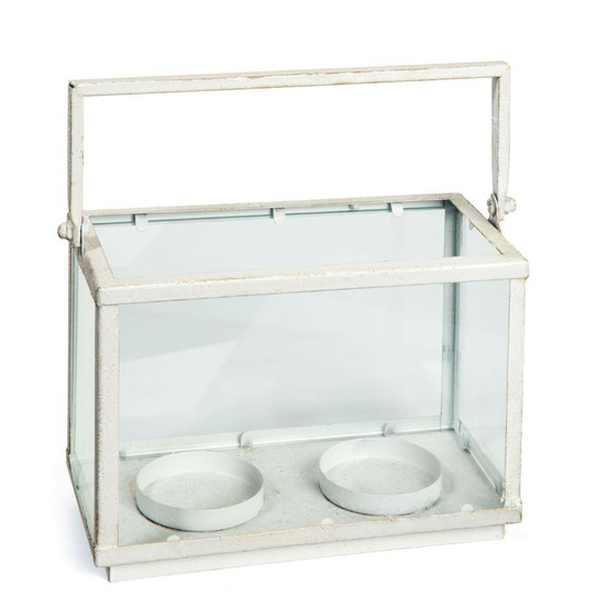 ~photophore bougie bougeoir noël rectangle métal verre blanc 23.5cm