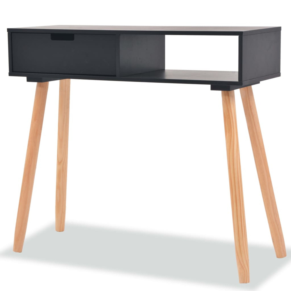 Table console bois de pin massif 80 x 30 x 72 cm noir