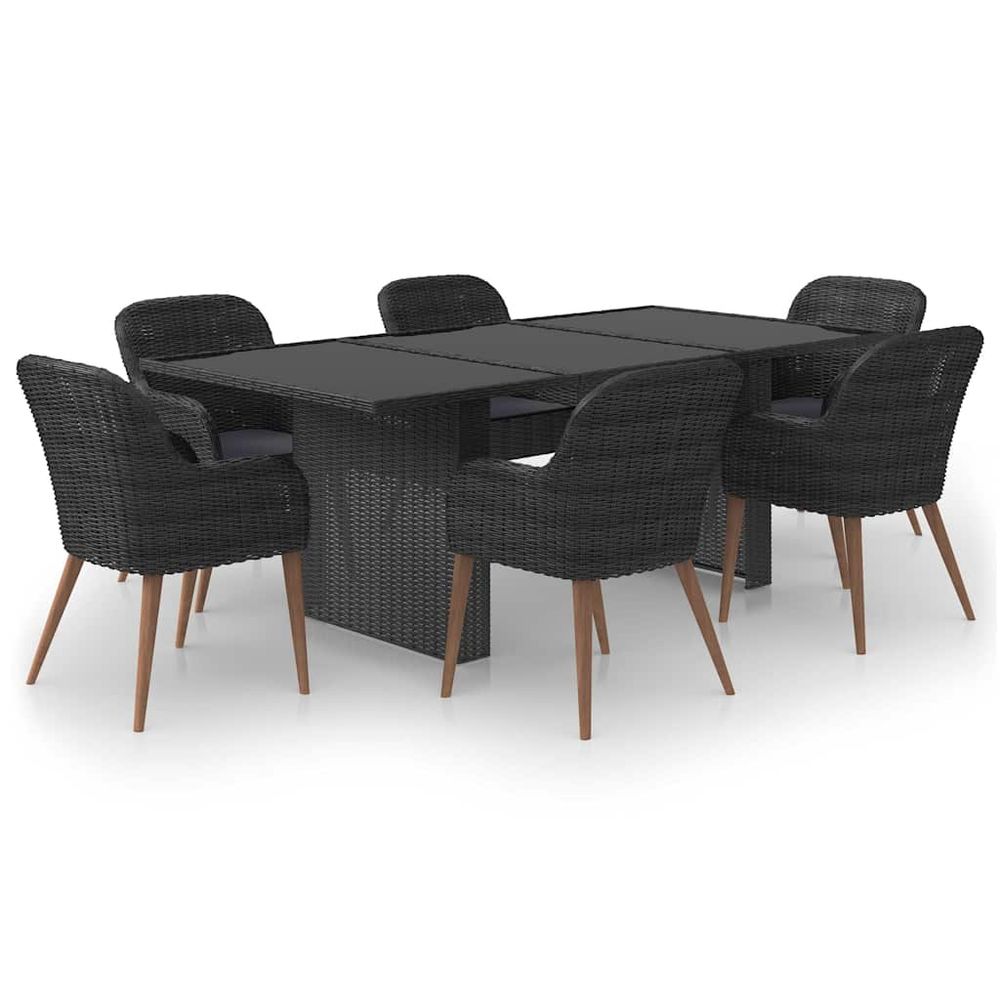 Ensemble à manger de jardin 7 pcs résine tressée noir