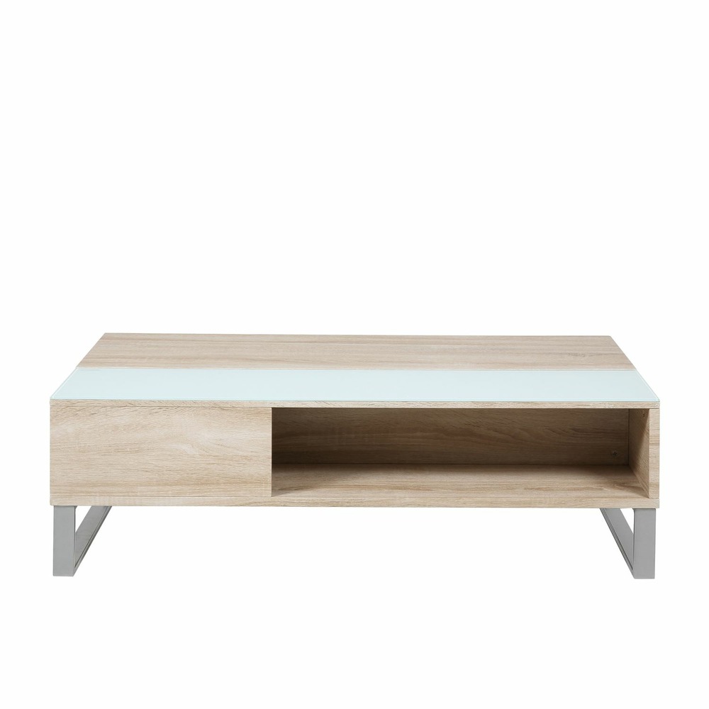 Table basse azéla en verre et mdf avec plateaux relevable