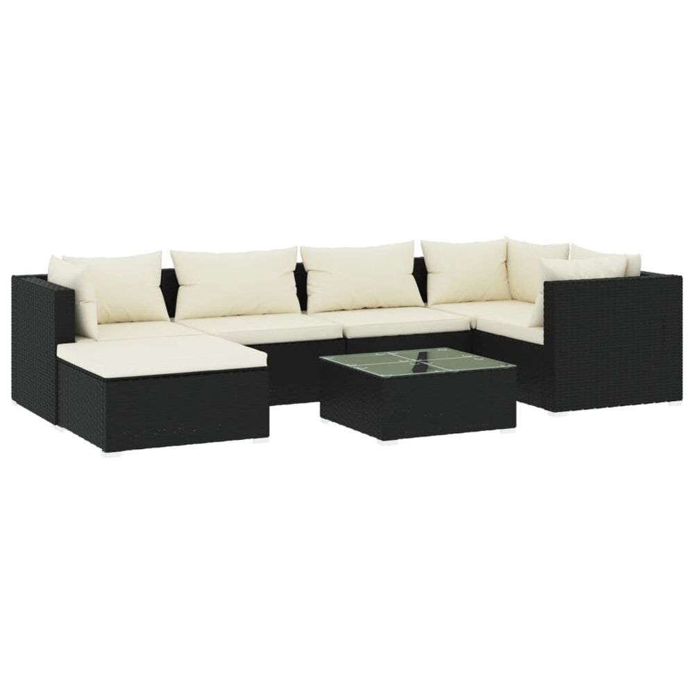 Salon de jardin 7 pcs avec coussins résine tressée noir
