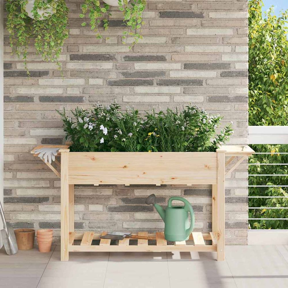 Bac à plantes en bois de sapin avec étagère de rangement pour jardin 155cm