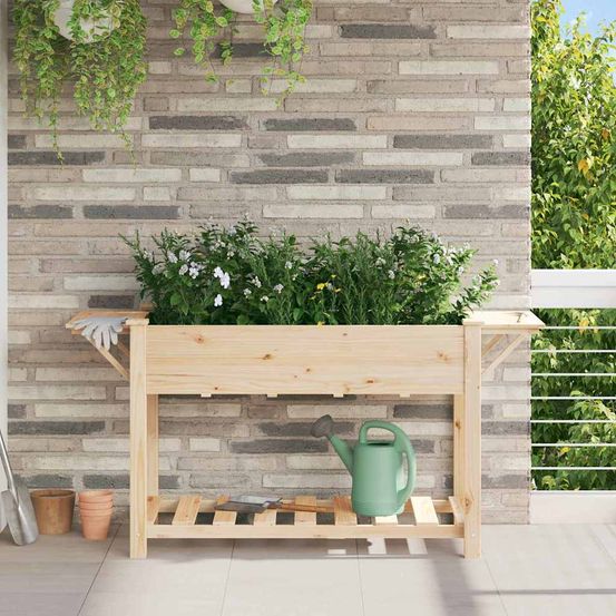 Bac à plantes en bois de sapin avec étagère de rangement pour jardin 155cm