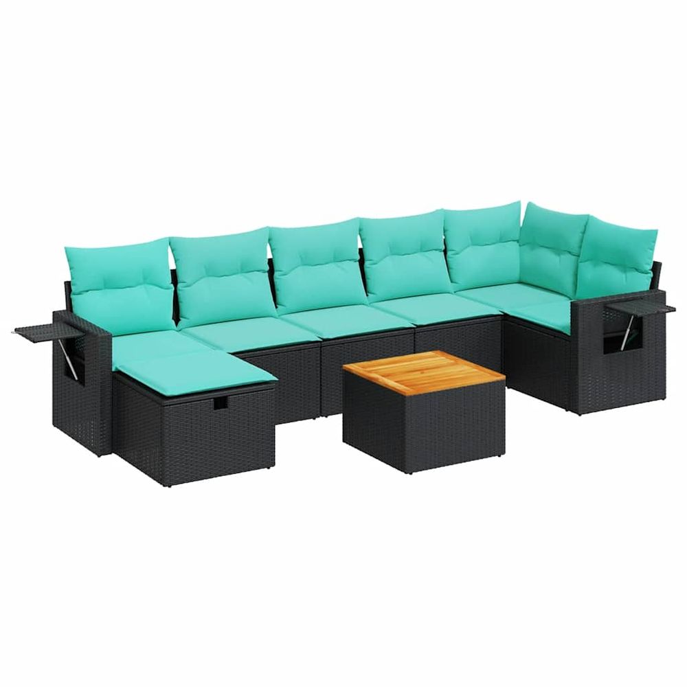 Salon de jardin 8 pcs avec coussins noir résine tressée
