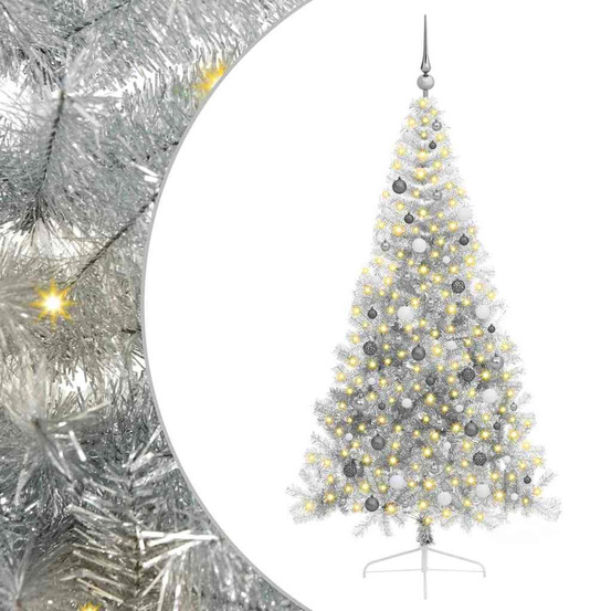 Sapin de noël artificiel pré-éclairé argent 210 cm pet