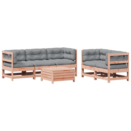 Salon de jardin 6 pcs avec coussins bois massif douglas