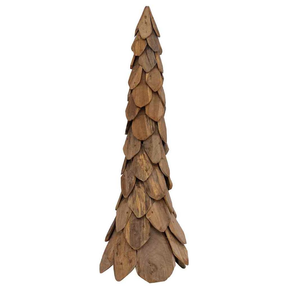 Sapin de noël avec support marron 111 cm bois de teck solide