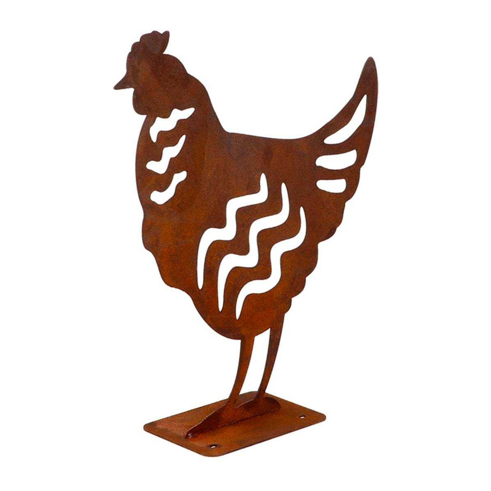 Animal en acier effet rouillé à poser poule