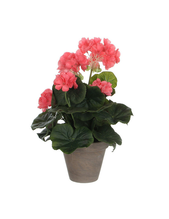 Géranium artificiel couleur saumon en pot plastique gris