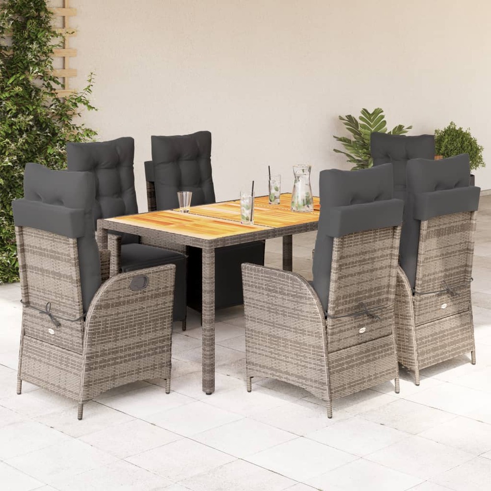Ensemble à manger de jardin et coussins 7 pcs gris rotin