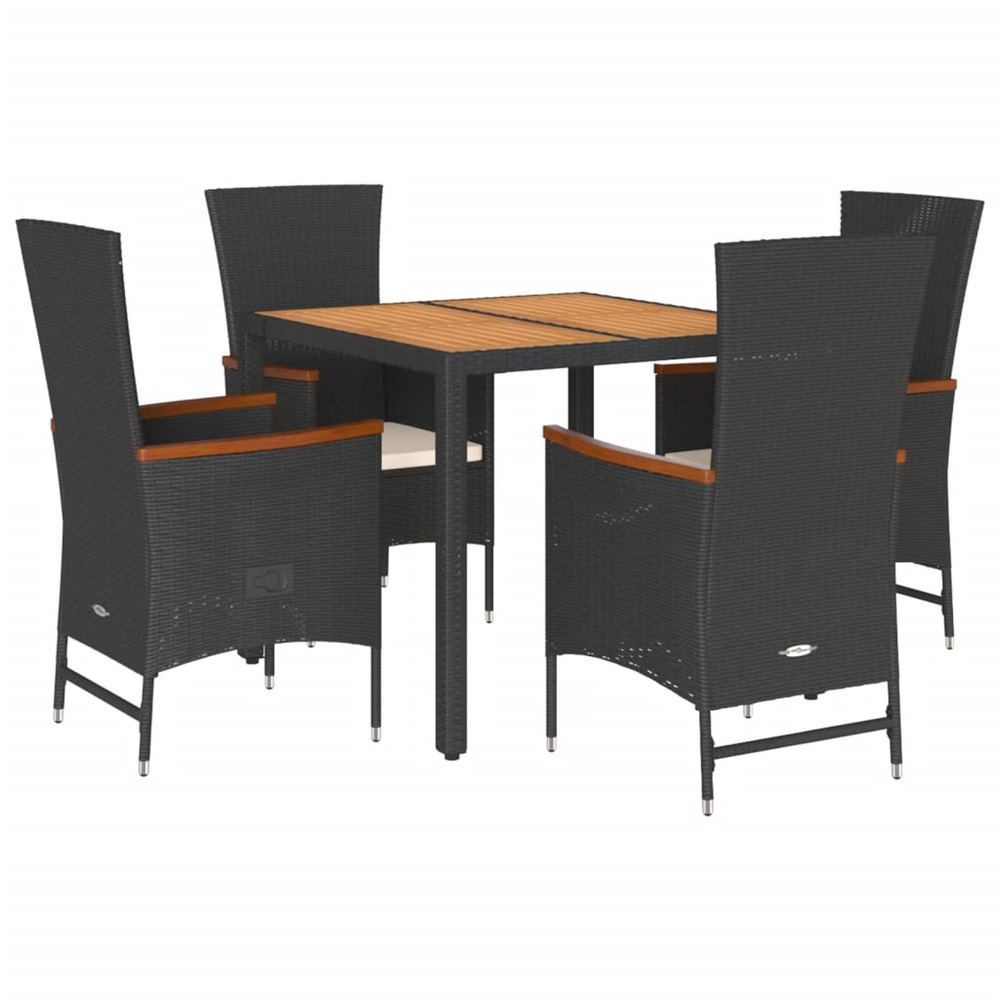 Ensemble à manger de jardin coussins 5pcs noir résine tressée