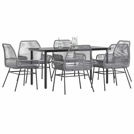 Ensemble à manger jardin coussins 7 pcs gris poly rotin verre