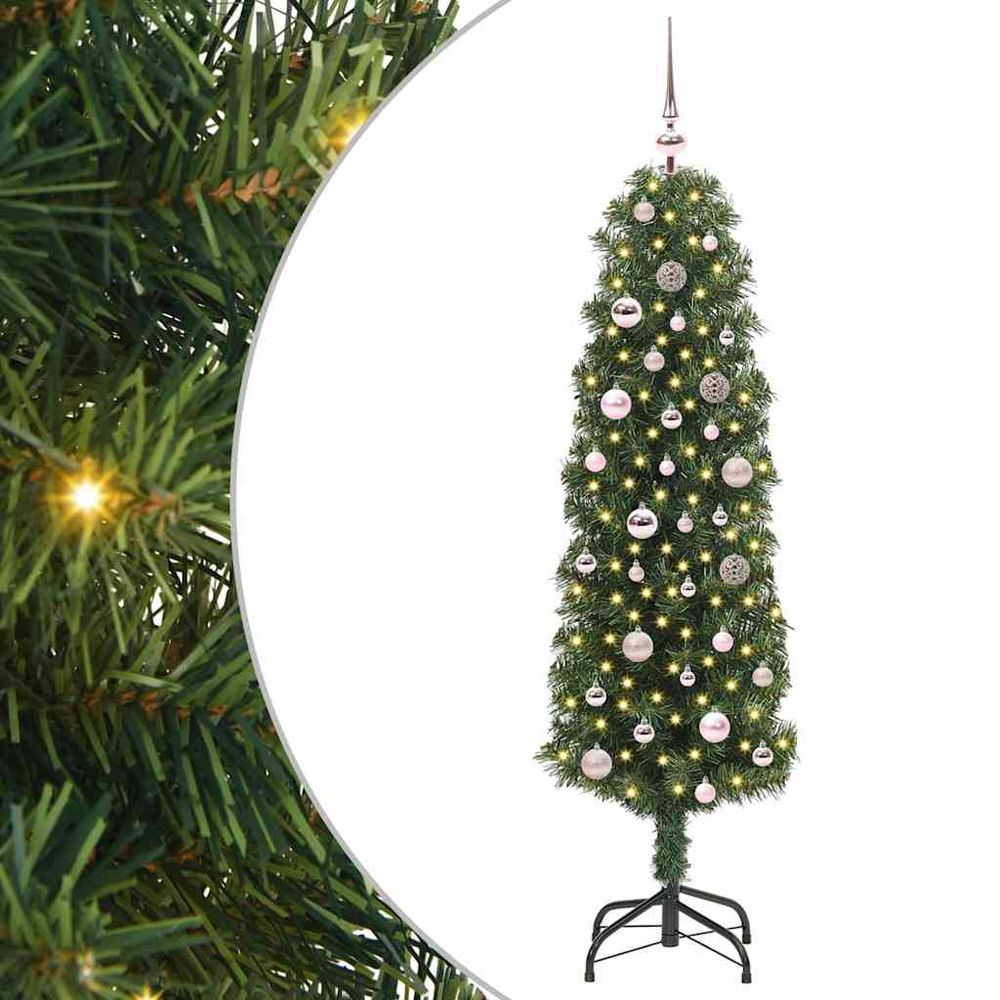 Kit complet sapin de noël artificiel 150 cm avec lumières led et boules or
