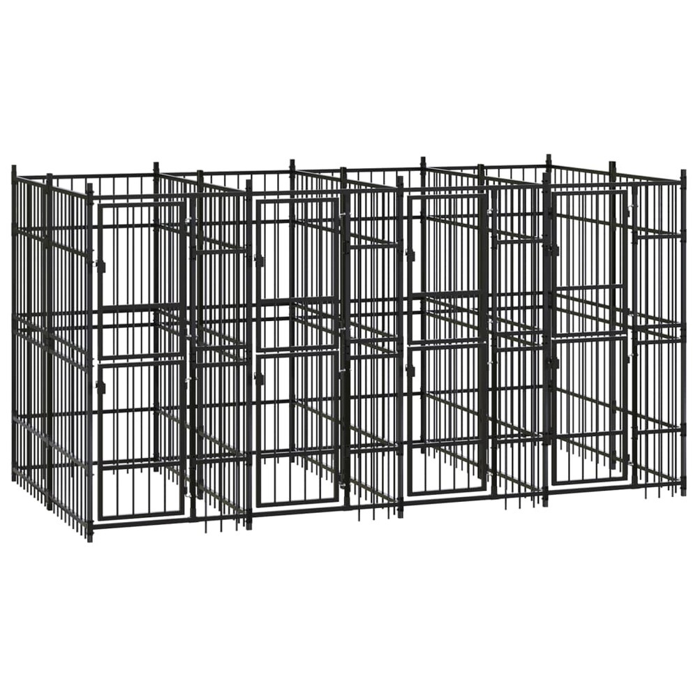 Chenil cage enclos pac animaux d'extérieur pour chiens acier 7,37 m² noir