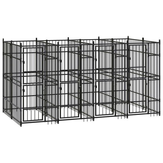 Chenil cage enclos pac animaux d'extérieur pour chiens acier 7,37 m² noir