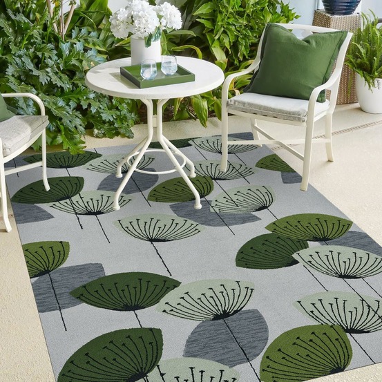 Tapis extérieur 250x350 tissé kilim gris et vert dandelext
