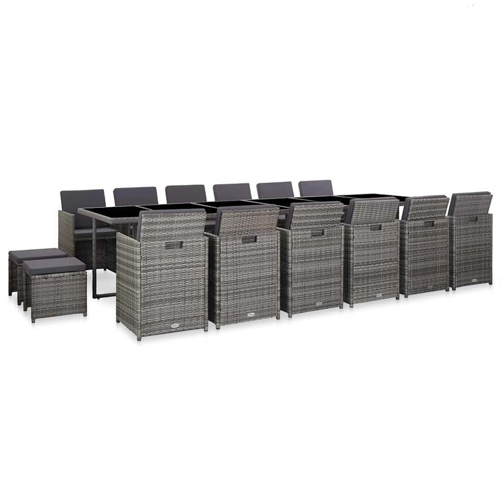 Ensemble de salle à manger d'extérieur et coussins 17 pcs gris