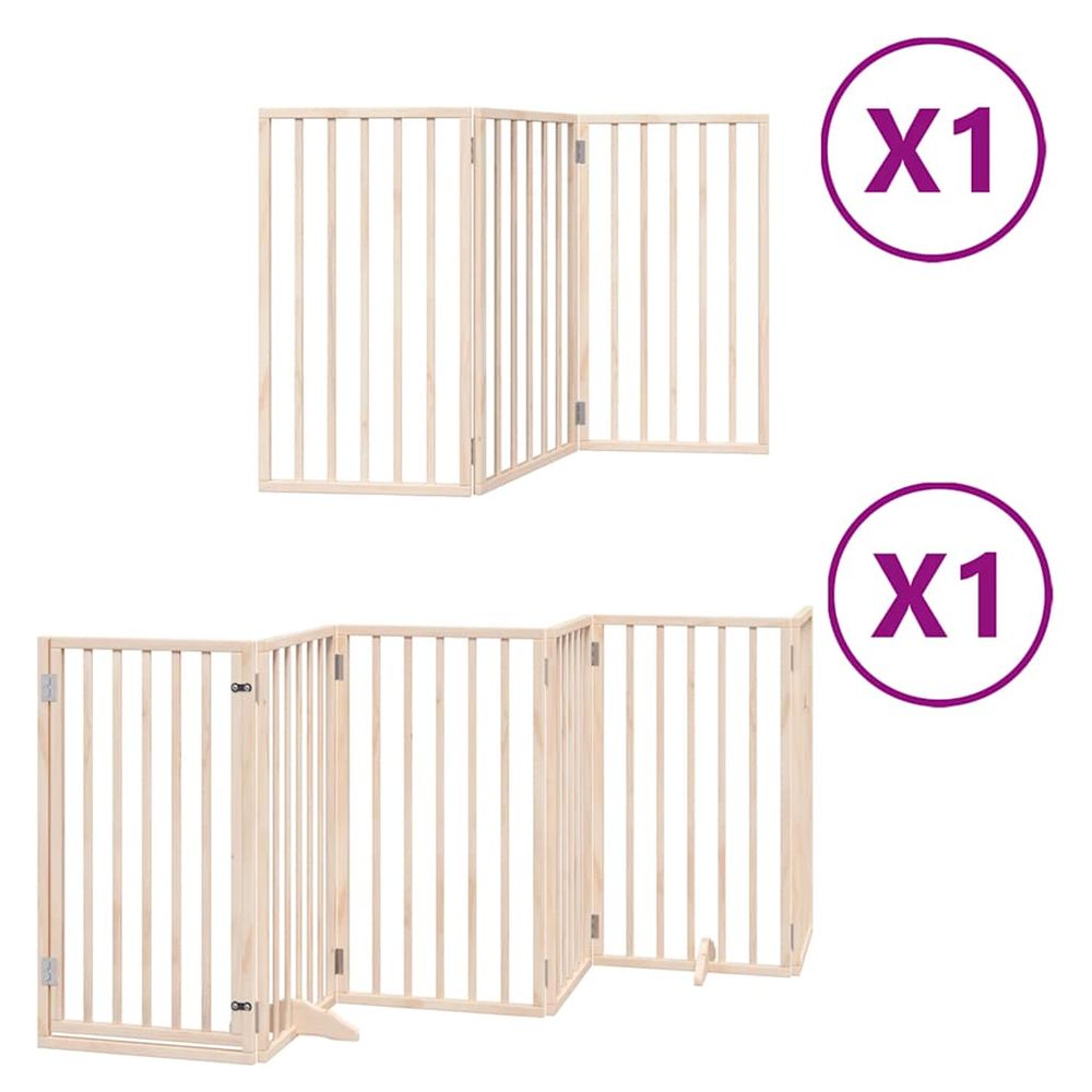 Barrière pour chiens avec porte pliable 9panneaux bois peuplier