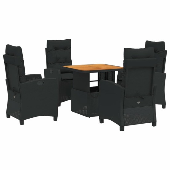 Ensemble à manger de jardin coussins 5pcs noir résine tressée