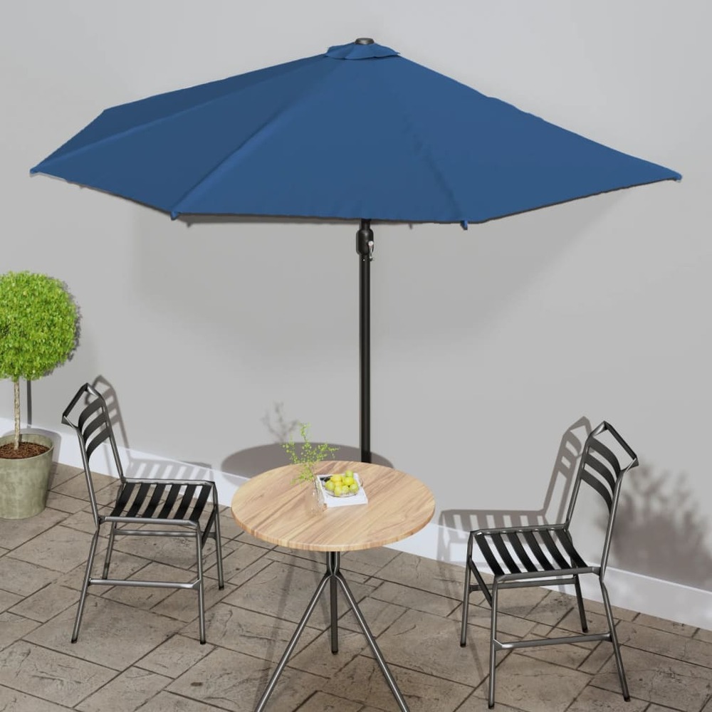 Parasol de balcon avec mât en aluminium bleu 300x155x223cm demi