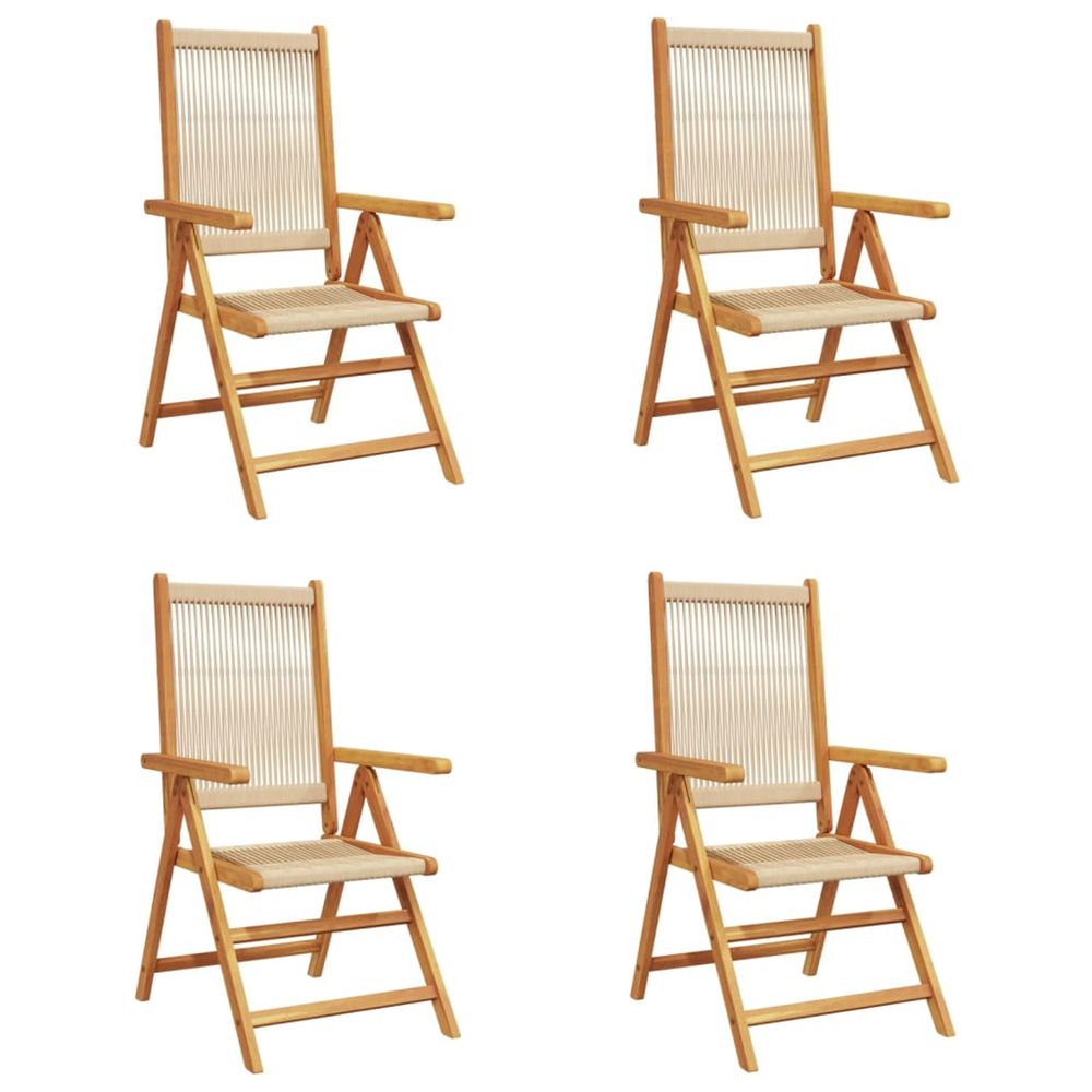 Fauteuils pliants inclinables, lot de 4, en bois d'acacia massif beige