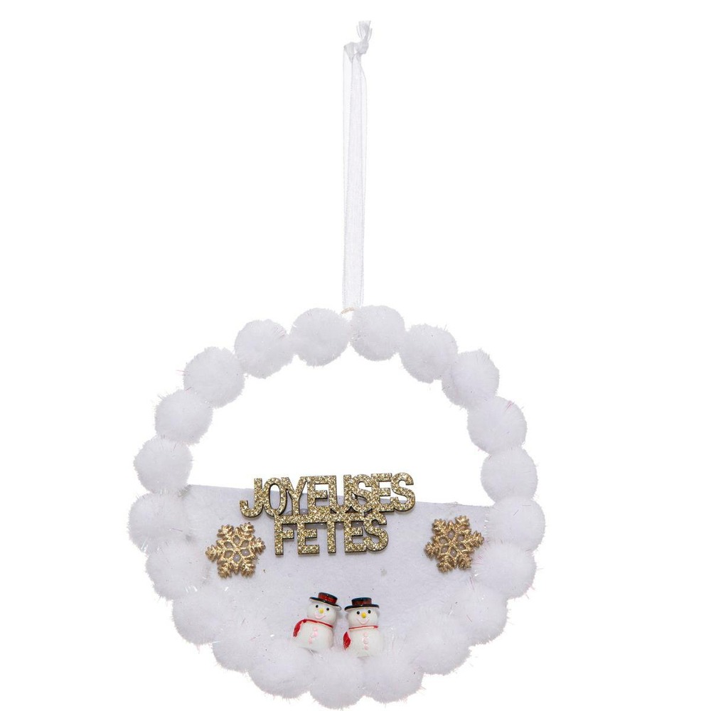 Sujet de noël couronne pompons d 14 cm