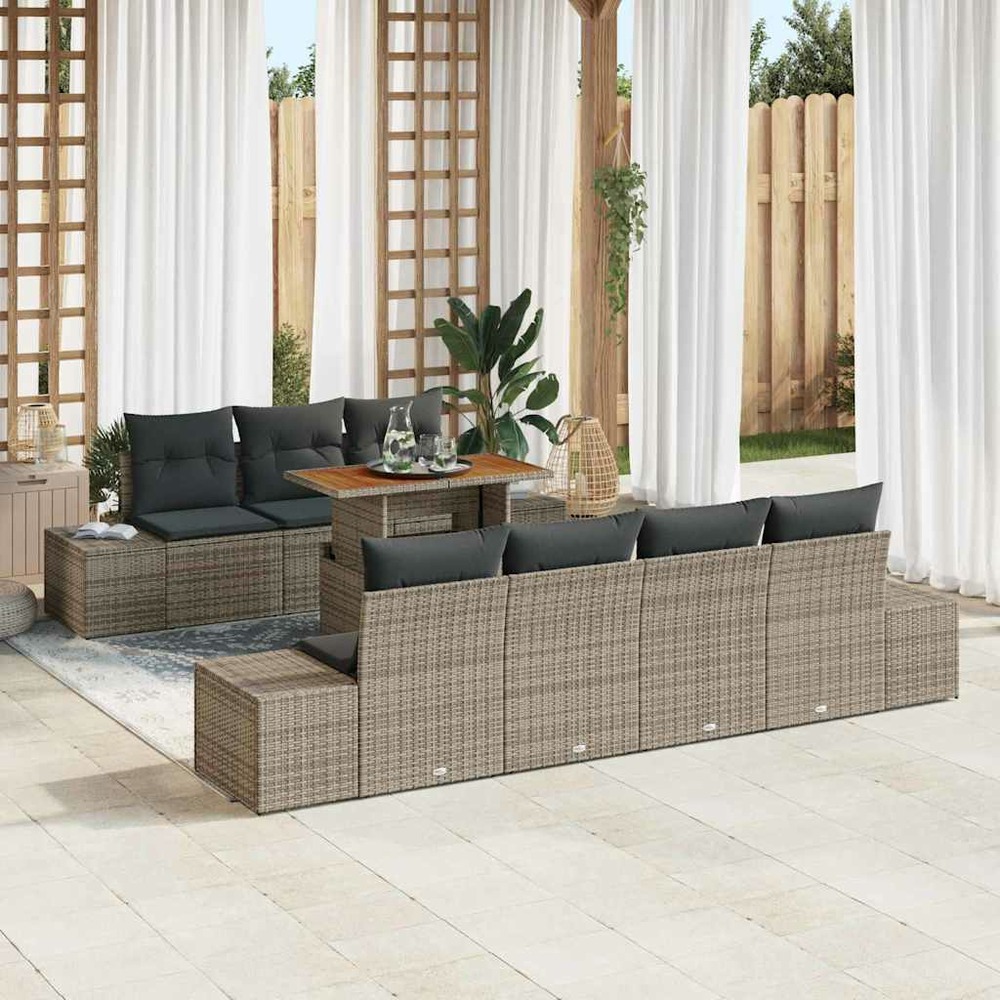 Ensemble de canapé de jardin 8 pcs gris poly rotin