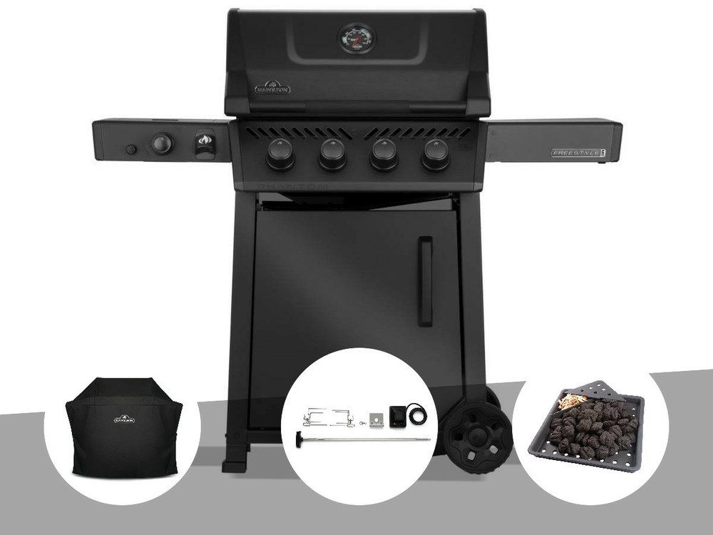 Barbecue gaz freestyle 425 noir 4 brûleurs + 1 sizzle zone série phantom + houss
