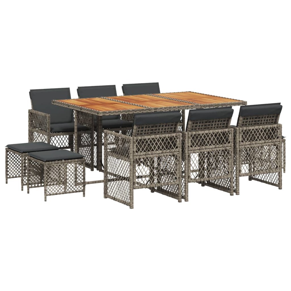 Ensemble à manger de jardin 11pcs avec coussins gris poly rotin