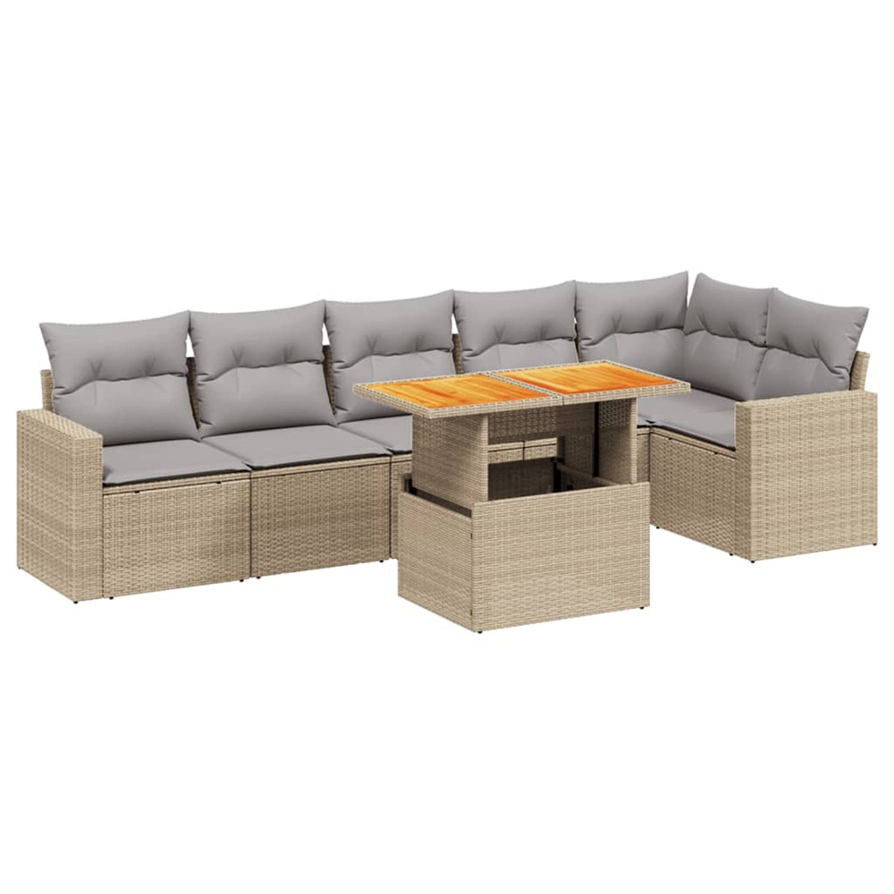 Salon de jardin avec coussins 7 pcs beige résine tressée