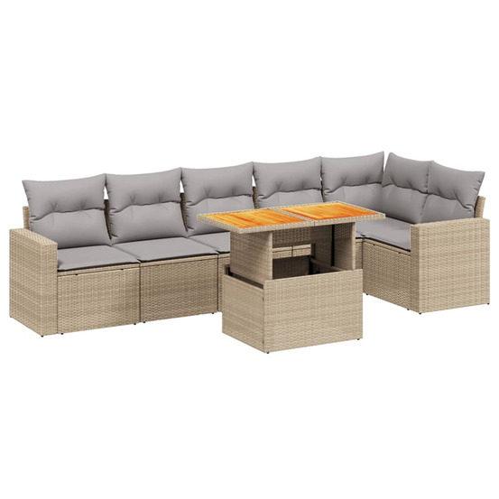 Salon de jardin avec coussins 7 pcs beige résine tressée