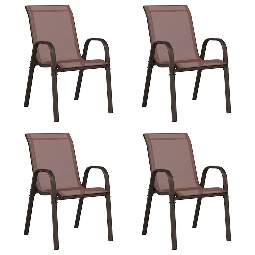 Chaises empilables de jardin lot de 4 marron tissu textilène