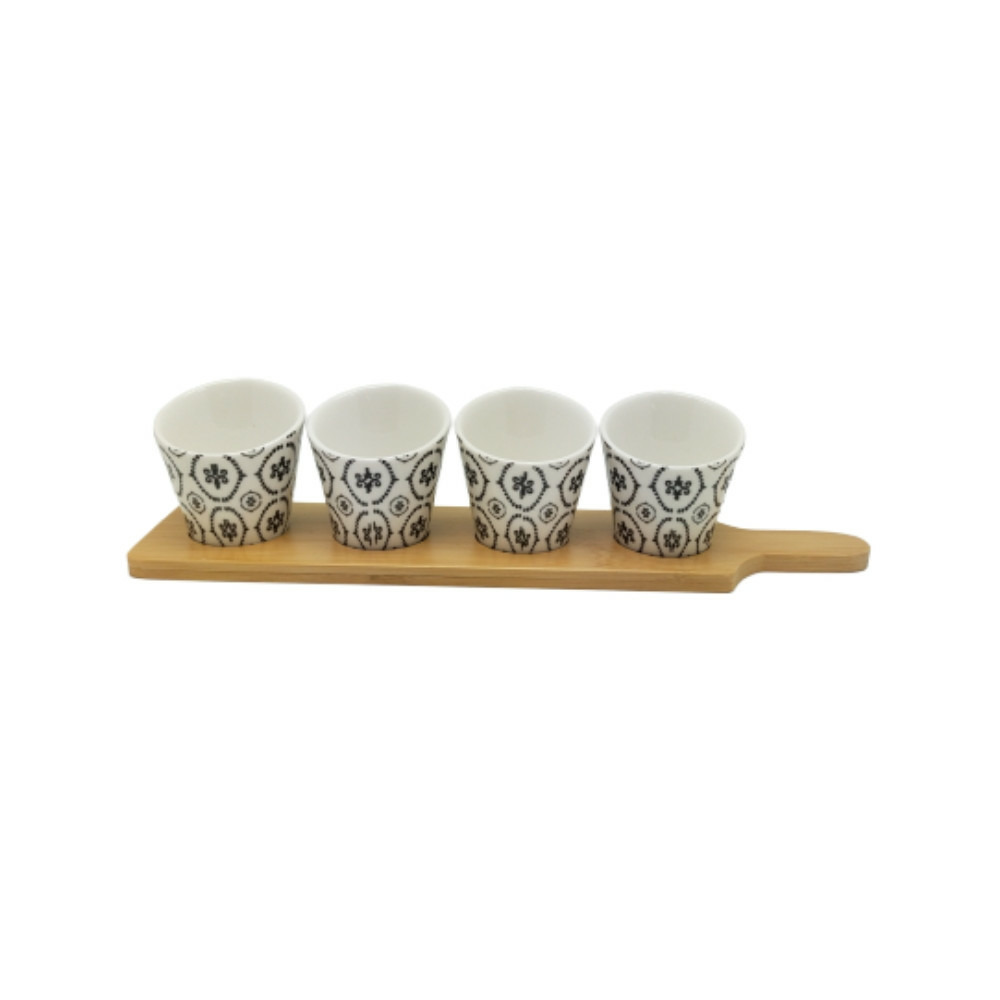 ~ set apéritif tapas 4 verrines bambou céramique blanc et marron 34. 5 x 8 cm