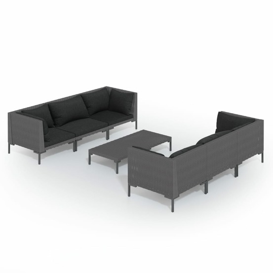 Salon de jardin meuble d'extérieur ensemble de mobilier 7 pièces avec coussins résine tressée gris foncé