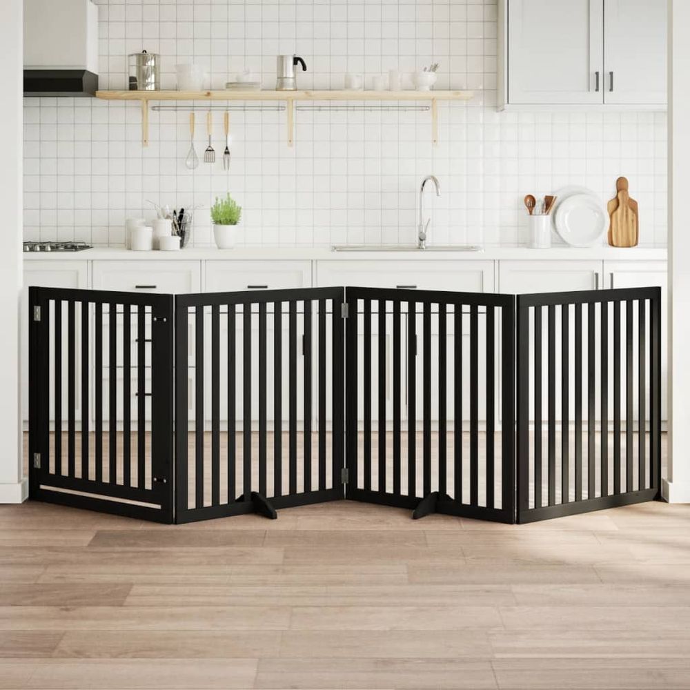 Barrière chien haute avec porte modulable 4 panneaux noir 90cm