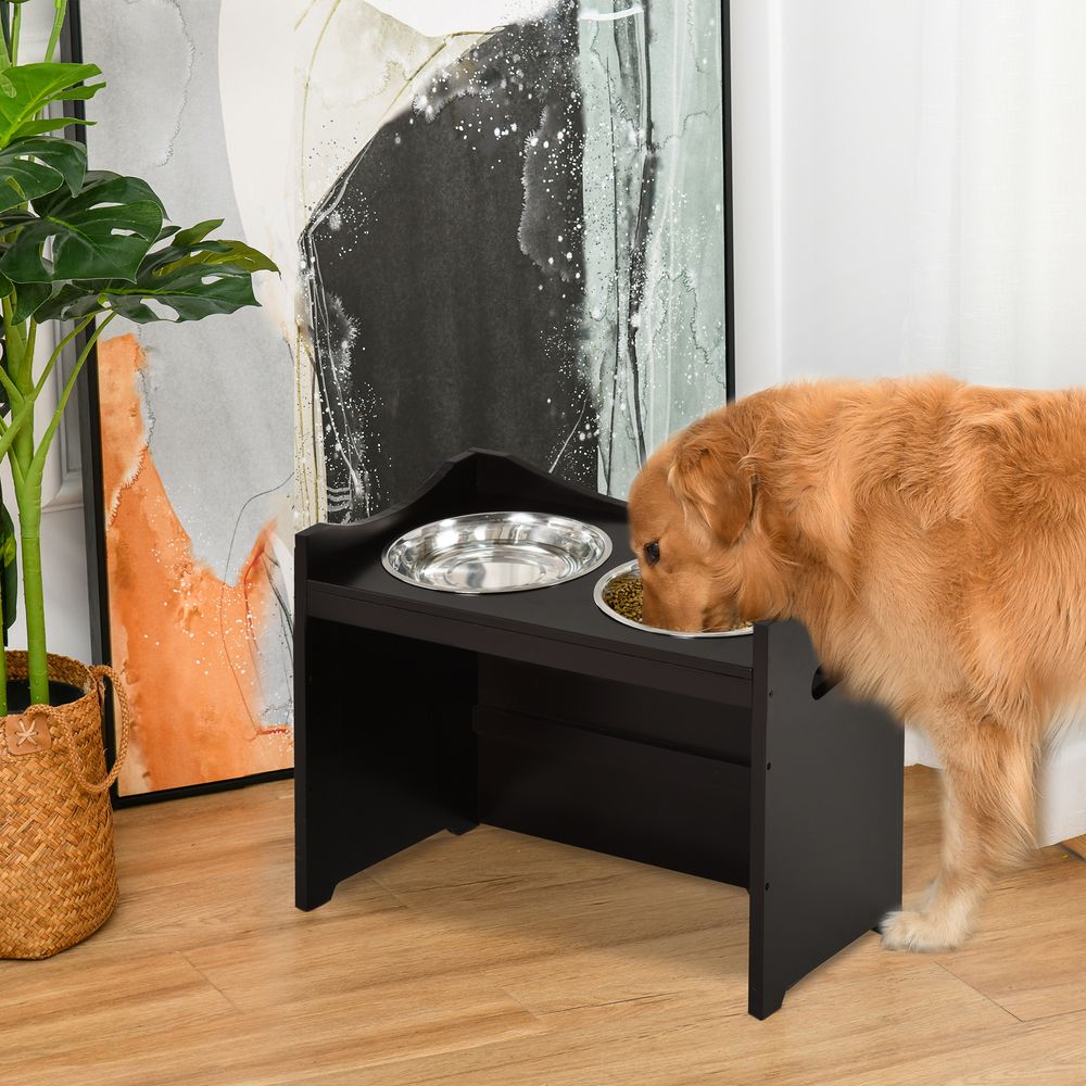 Porte-gamelles chien réglable bois mdf 2 bols inox ergonomique 54cm marron - comfortxl pet living