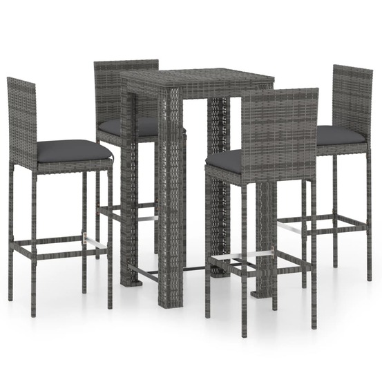 Ensemble de bar d'extérieur 5 pcs coussins résine tressée gris