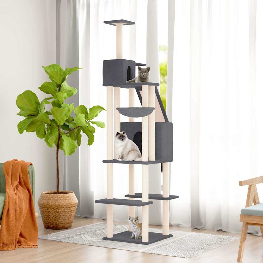 Arbre à chat xxl sisal double niche gris foncé 201cm pour grand chat luxe