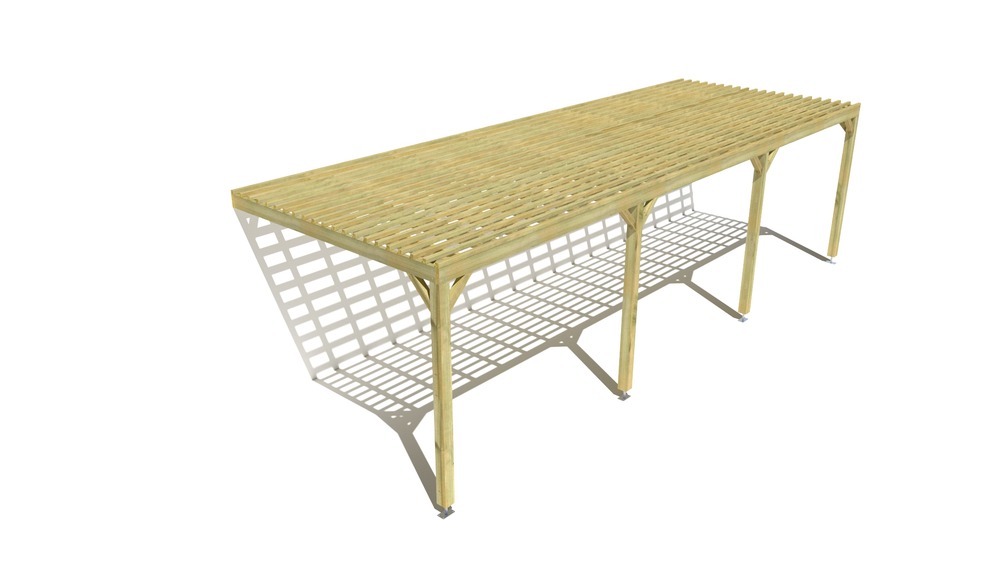 Pergola bois • 9m x 3m • adossée • sens profondeur • lattage bois • livraison comprise