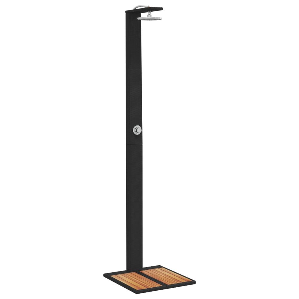 Douche d'extérieur noir 50x55x224 cm résine tressée bois acacia
