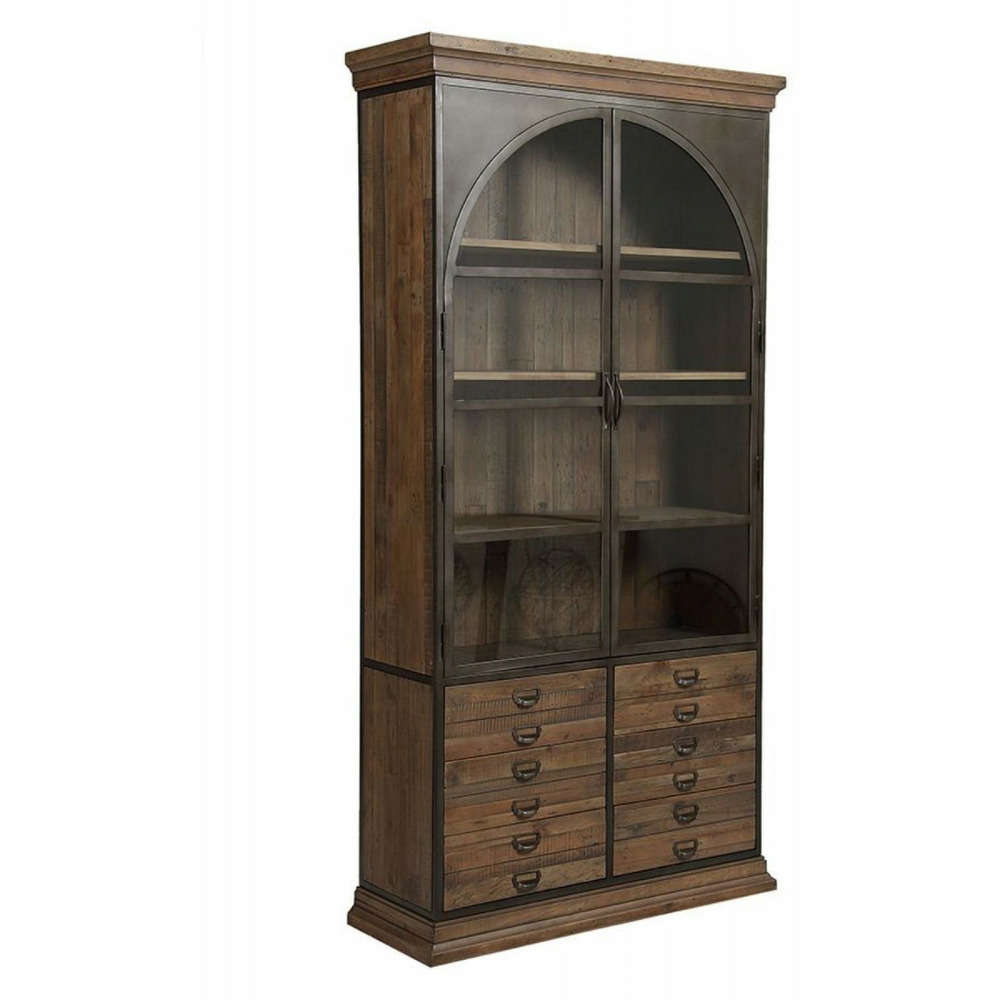 Bibliothèque vitrée 2 portes bois marron - manufacture interior's